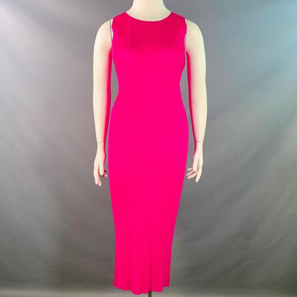 ISSEY MIYAKE PLEATS PLEASE Size L Fuchsia Pink Polyester Pleated Shift Dress - Picture 1 of 6